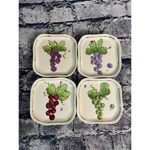 Julia Junkin Set of 4 GRAPE Plates Appetizer Snack Small Grape Hand painted